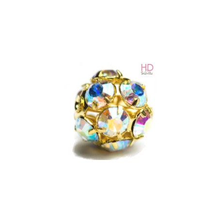 Sfera metallica oro con Strass Swarovski Crystal Aurora Boreale 10mm x 1pz