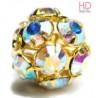 Sfera metallica oro con Strass Swarovski Crystal Aurora Boreale 10mm x 1pz